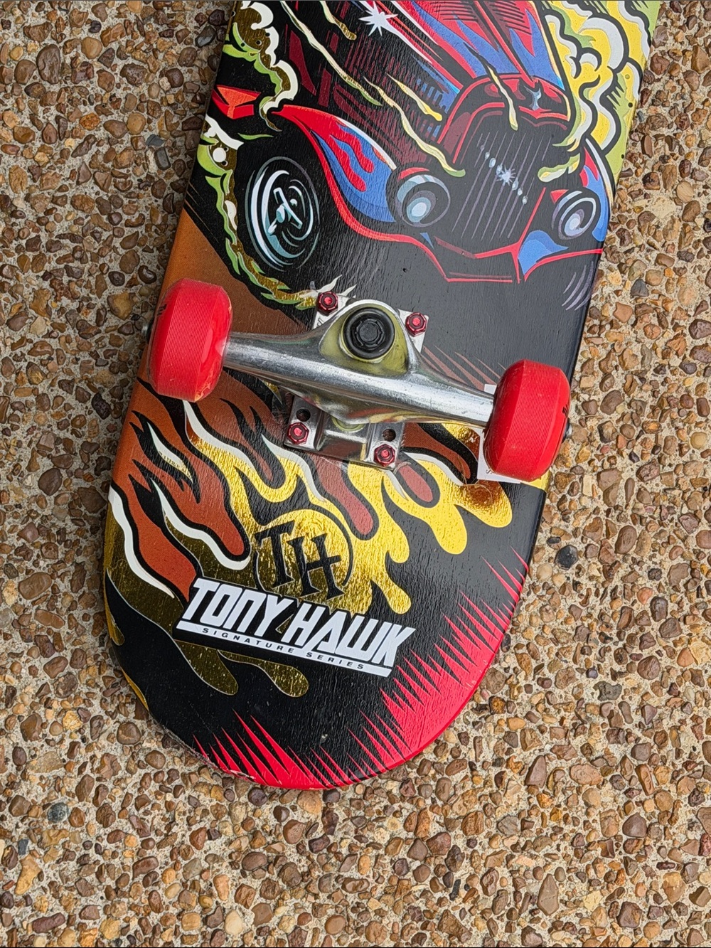 Tony Hawk Black Skateboard Deck with Teal Logo and Red Hardware - Picture 4 of 17